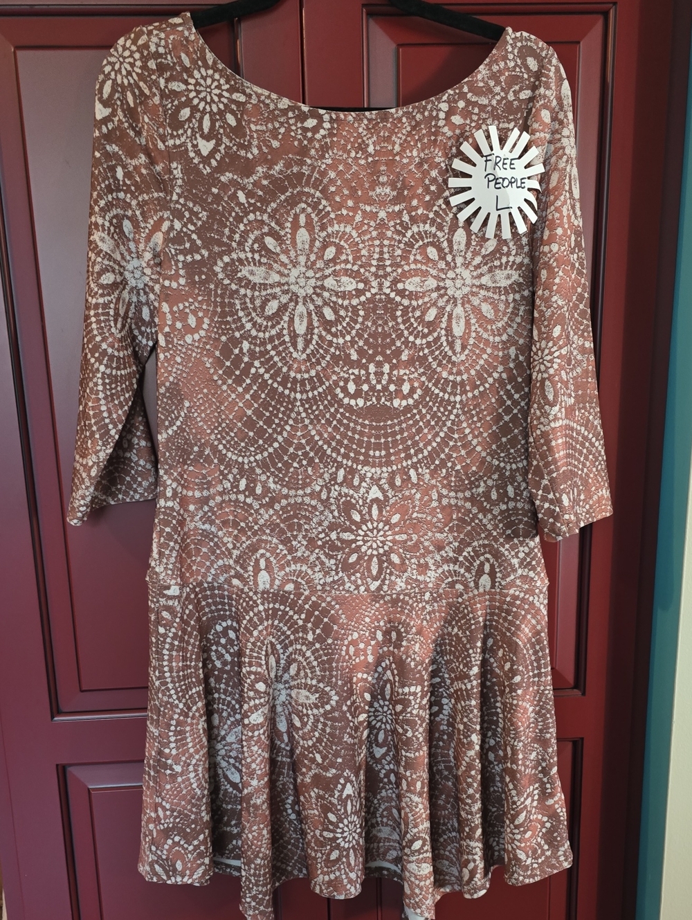 Free People Rose-Tone Lace Motif Flare Dress